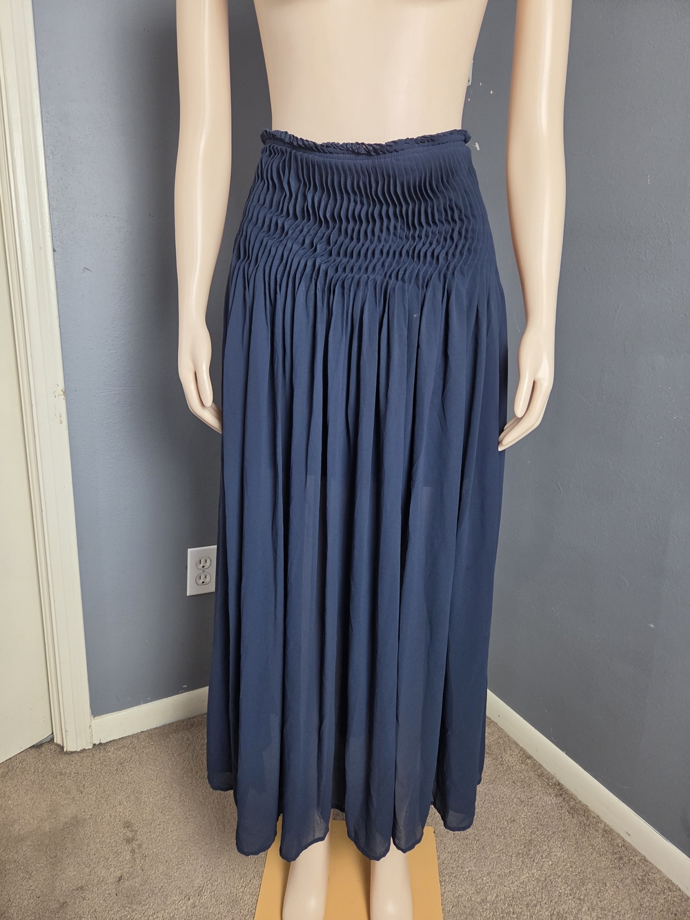 Blu Pepper Navy Smocked-Waist Maxi Skirt